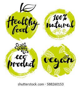Logo with handwritten brush style modern calligraphy. Vector eco, vegan logos or signs