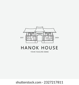 logo hanok house linear vector logo illustration design, traditional korean architecture logo concept