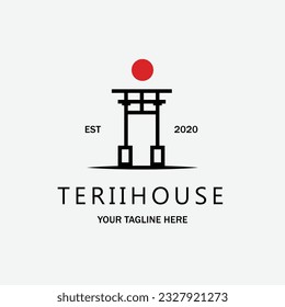 logo hanok house linear vector logo illustration design, traditional korean architecture logo concept