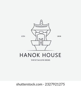 logo hanok house linear vector logo illustration design, traditional korean architecture logo concept