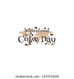 Logo Happy coffee day lettering poster decorated with coffee beans Hand sketch design as coffee day banner vector illustration design