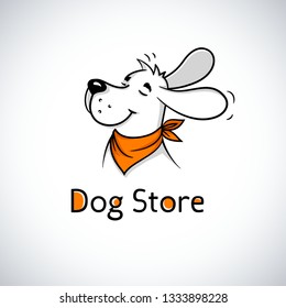 Logo of happy dog in bandana. Cute cartoon mascot. Logotype for pet shop or veterinary