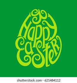 Logo "Happy Easter" calligraphy in retro style on green  background