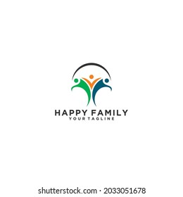 logo for happy family inspiration with illustration of husband and wife and children looking happy