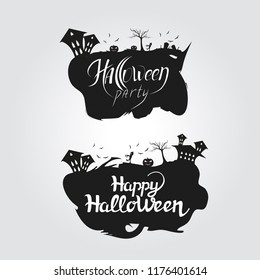 Logo "Happy Halloween" and " Halloween party" with zombies and pumpkin