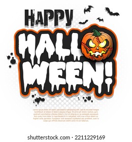 Logo Happy Halloween. Template baseball design. Baseball ball in the form of a pumpkin. Pattern for banner, poster, greeting card, invitation. Vector illustration on an isolated background