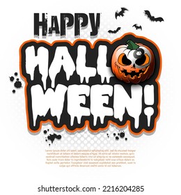 Logo Happy Halloween. Template billiard design. Billiard ball in the form of a pumpkin. Pattern for banner, poster, greeting card, invitation. Vector illustration on an isolated background