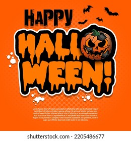 Logo Happy Halloween. Template football design. Soccer ball in the form of a pumpkin. Pattern for banner, poster, greeting card, invitation. Vector illustration on an isolated background