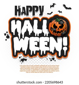 Logo Happy Halloween. Template football design. Soccer ball in the form of a pumpkin. Pattern for banner, poster, greeting card, invitation. Vector illustration on an isolated background