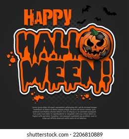 Logo Happy Halloween. Template football design. Soccer ball in the form of a pumpkin. Pattern for banner, poster, greeting card, invitation. Vector illustration on an isolated background