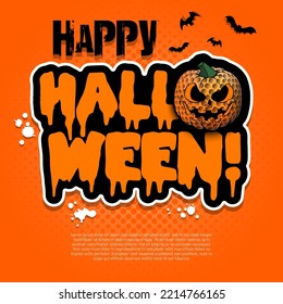 Logo Happy Halloween. Template golf design. Golf ball in the form of a pumpkin. Pattern for banner, poster, greeting card, invitation. Vector illustration on an isolated background