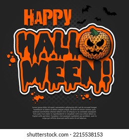 Logo Happy Halloween. Template golf design. Golf ball in the form of a pumpkin. Pattern for banner, poster, greeting card, invitation. Vector illustration on an isolated background