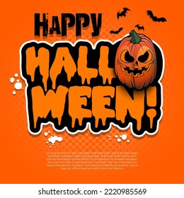 Logo Happy Halloween. Template rugby design. Rugby ball in the form of a pumpkin. Pattern for banner, poster, greeting card, invitation. Vector illustration on an isolated background