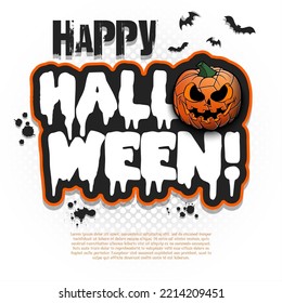 Logo Happy Halloween. Template volleyball design. Volleyball ball in the form of a pumpkin. Pattern for banner, poster, greeting card, invitation. Vector illustration on an isolated background