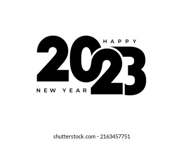 Logo Happy New Year 2023 text design. Cover of business diary for 2023 with wishes. Brochure design template, card, banner, poster, card, banner. Numbers and letters isolated on white background.