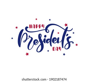 Logo Happy Presidents Day with stars and ribbon. Vector illustration Hand drawn text lettering for Presidents day in USA. Script. Calligraphic design for print greetings card, sale banner, poster