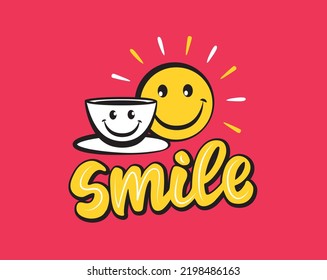 The logo for Happy smile day. The smiley cup and sun is suitable for the morning mood. The vector illustration

