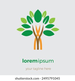 The logo has a simple tree theme, environment, nature, green and cool