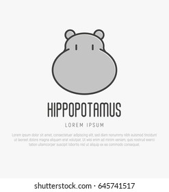 Logo with head of hippo in thin line style. Vector illustration.