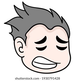 logo of the head of a man with a sad face lowered his face. doodle icon drawing, vector illustration carton emoticon