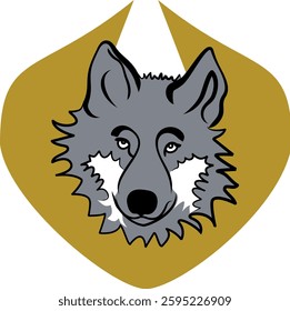 logo with the head of a wolf with grey white and yellow colors