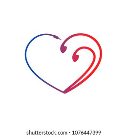 Logo with headphones. Love for music in headphone. Radio online vector gradient logotype