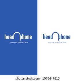 Logo with headphones. Love for music in headphone. Radio online vector gradient logotype
