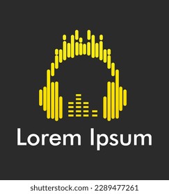 Logo-Kopfhörer. Musikalischer Equalizer. Musik streamen. Kopfhörersymbol. Kopfhörer mit Schallwellensymbol einzeln, minimales Design.