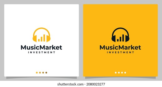 Logo headphones vector with financial investment chart logo design template. Premium Vector