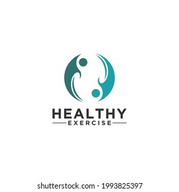 logo for healthy exercise with illustration of two people doing healthy exercise