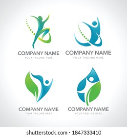 logo healthy happy people with herbal and green
