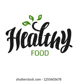 Logo healthy lifestyle, eco, healthy food. Hand lettering for posters, cards, labels, packages, web banners. prints on cups, t-shirts, bags, tablecloths. Vector illustration EPS 10