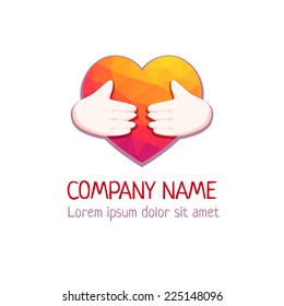 Logo with heart and arms. Vector illustration.