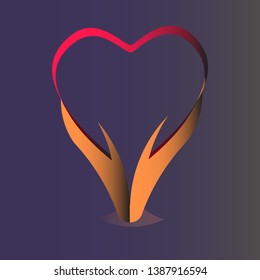 Logo Heart in the hand design vector of the background