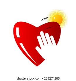 logo. Heart and hand, sun and bird