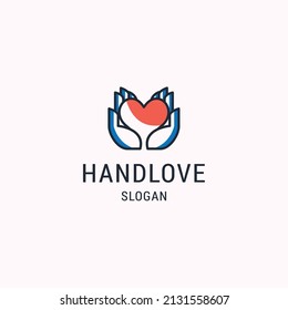 Logo with heart and hand vector icon