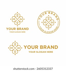 logo heart human health pattern monoline icon gold nature organic