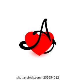 Logo Heart Letter A.Beautiful vector love logo. The symbol of the union, passion and tender feelings of two people. alphabet element. Red and black.