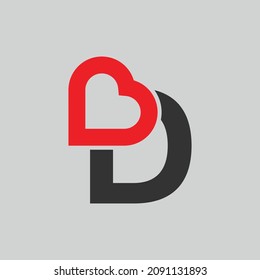 Letra de logotipo corazón D. Hermoso logo de amor vectorial. Logo de la letra creativa del esquema de amor D