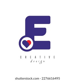 Letra de logotipo corazón E. Hermoso diseño de logo de amor vectorial. Marca de letra simple y limpia E con el concepto de logotipo de diseño de forma de corazón o amor