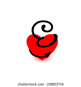 Logo Heart Letter E. Beautiful vector love logo. The symbol of the union, passion and tender feelings of two people. alphabet element. Red and black.