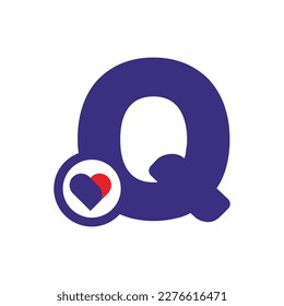 Logo Heart Letter Q. Beautiful vector love logo design. Simple and Clean letter mark Q with heart or love shape design logo concept