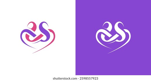 Logo heart letter S, Initial letter SS integrated with symbol love, Beautiful vector love logo design, S love outline creative letter design, Vector illustration template inspiration
