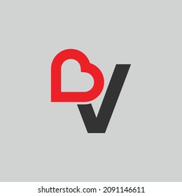 Logo Heart Letter V. Beautiful vector love logo. V love outline creative letter logo