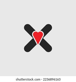 Logo Heart Letter X. Beautiful vector love logo design. Simple and Clean letter mark X with heart or love shape design logo concept.