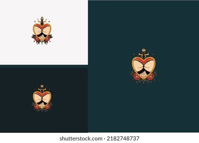 logo heart and rose flowers vector illustration design