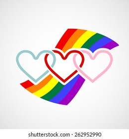 Logo hearts on rainbow background. Vector image.