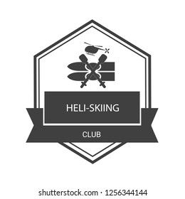 Logo for Heli-skiing club with helicopter, mountains and skier. Can used for postcard, personal card, banner, flyer, invitation or for print. File with clearly labeled layers for easy editing. EPS 10