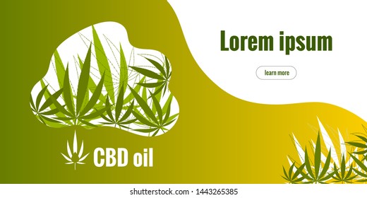 Logo with hemp leaf and text CBD oil. Hemp leaves background. Web banner template. Isolated on white background. Flat style stock vector illustration.
