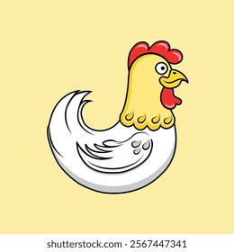 Logo hen. Black outline, lines. Simple vector style mascot illustration, white background